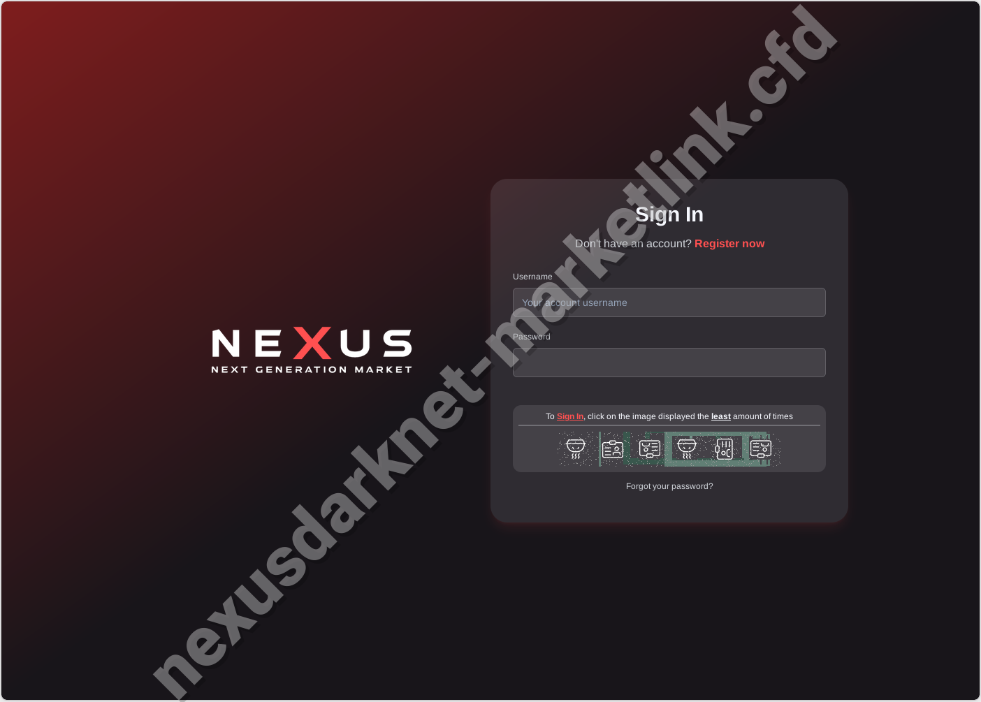 Nexus Market Login Screen 2026